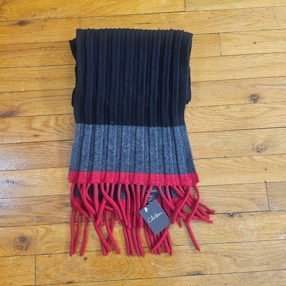 Cole Haan Grey Red Lamb Wool Scarf